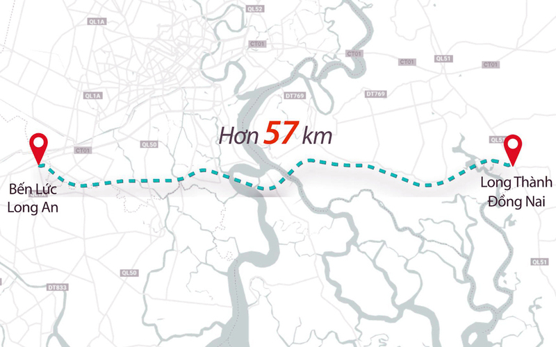 Cao tốc Bến Lức - Long Thành dài 57 km, đi qua Long An, TP HCM, Đồng Nai